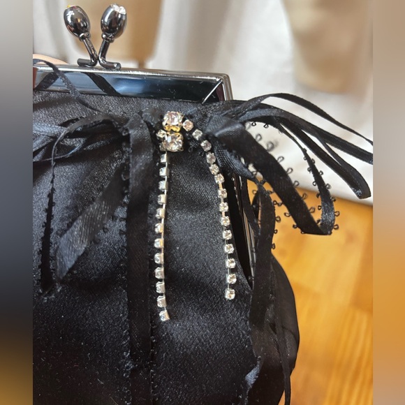 NWT JW Style women’s black satin bow purse 2000s Y2K vintage kisslock prom - Picture 5 of 9